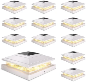 Solar Post Cap Lights 12pack,Warm & Cool Light,for 4x4 5x5 6x6 Posts White IP65 Waterproof Fence Post Solar Light,Outdoor Deck Post Lights with 2 Color Modes for Wood/Vinyl Post Decorate Patio Porch Solar Post Cap Lights 12pack,Warm & Cool Light,for 4x4 5x5 6x6 Posts White IP65 Waterproof Fence Post Solar Light,Outdoor Deck Post Lights with 2 Color Modes for Wood/Vinyl Post Decorate Patio Porch