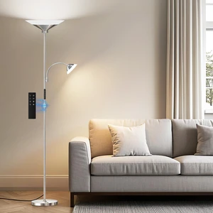 Metallic Sliver Torchiere Floor Lamp, 2 Way 72'' Dimmable LED Standing lamp with Rmote, Multi Color Temps, 34W Tall Light with Independent Control for Living Room Bedroom Office Reading Metallic Sliver Torchiere Floor Lamp, 2 Way 72'' Dimmable LED Standing lamp with Rmote, Multi Color Temps, 34W Tall Light with Independent Control for Living Room Bedroom Office Reading