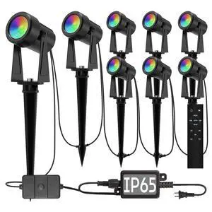 Outdoor Landscape Lighting with Remote, RGBW Color Changing Spot Uplights, 8 Pack Outdoor Landscape Lighting with Remote, RGBW Color Changing Spot Uplights, 8 Pack