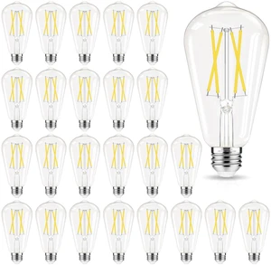 Cool White 4000K Edison Bulbs Dimmable, E26 LED Bulb 60 watt Equivalent 24 Pack ST58 Vintage Light Bulbs, 90+ CRI, 6W 600LM, E26 Medium Base, Clear Glass Cool White 4000K Edison Bulbs Dimmable, E26 LED Bulb 60 watt Equivalent 24 Pack ST58 Vintage Light Bulbs, 90+ CRI, 6W 600LM, E26 Medium Base, Clear Glass