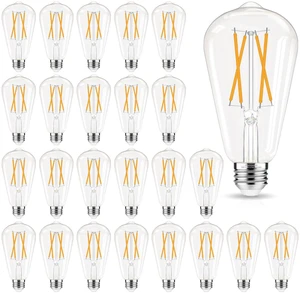 Soft White 2700K Edison Bulbs 60 watt Equivalent, Dimmable E26 LED Bulb ST58 Vintage Light Bulbs, 90+ CRI, 6W 600LM, E26 Medium Base, Clear Glass, 24 Pack Soft White 2700K Edison Bulbs 60 watt Equivalent, Dimmable E26 LED Bulb ST58 Vintage Light Bulbs, 90+ CRI, 6W 600LM, E26 Medium Base, Clear Glass, 24 Pack