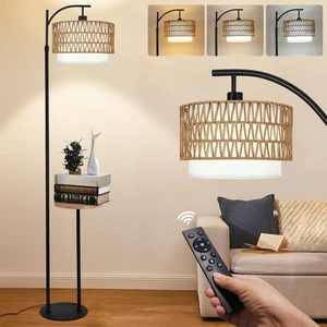 Arc Floor Lamp with Table and Shelves,Rattan Boho Floor Lamp with Remote Control,Rustic Floor Lamps for Bedroom Wicker Standing Lamp with 3 Color Temperature Tall Lamp for Living Room Corner Arc Floor Lamp with Table and Shelves,Rattan Boho Floor Lamp with Remote Control,Rustic Floor Lamps for Bedroom Wicker Standing Lamp with 3 Color Temperature Tall Lamp for Living Room Corner
