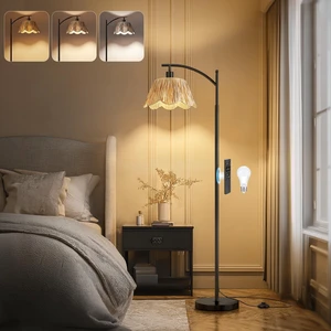 Arc Floor Lamp for Living Room with 3 Color Temperatures, Rattan Boho Floor Lamp with Hand-Woven Wicker Shade,Farmhouse Floor Lamps with Remote & Dimmable Bulb, Suitable for BedroomBlack Arc Floor Lamp for Living Room with 3 Color Temperatures, Rattan Boho Floor Lamp with Hand-Woven Wicker Shade,Farmhouse Floor Lamps with Remote & Dimmable Bulb, Suitable for BedroomBlack