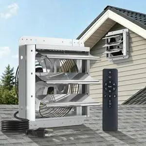 14" Shutter Exhaust Fan, Remote 9-Speed 35W EC Motor, 1600 CFM Energy-Efficient Wall Mount Ventilation Fan, Garage, Workshop, Greenhouse, Attic, Plug&Play 8-Hr Timer, 3-Year Protection 14" Shutter Exhaust Fan, Remote 9-Speed 35W EC Motor, 1600 CFM Energy-Efficient Wall Mount Ventilation Fan, Garage, Workshop, Greenhouse, Attic, Plug&Play 8-Hr Timer, 3-Year Protection