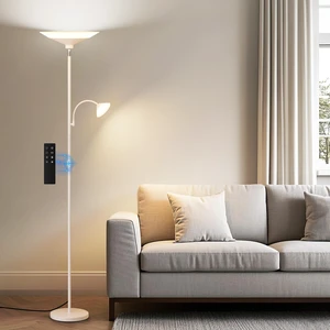 Upgraded 2-Light Torchiere Floor Lamp - 34W Color Changing Standing Lamp with Remote, Rotatable Floor Reading Light, Modern Standing Light with for Living Room Bedroom Office, White Upgraded 2-Light Torchiere Floor Lamp - 34W Color Changing Standing Lamp with Remote, Rotatable Floor Reading Light, Modern Standing Light with for Living Room Bedroom Office, White
