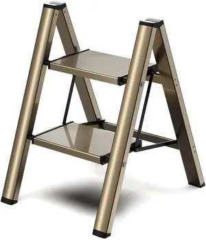 2 Step Ladder, Foldable Aluminum Step Stool with Anti-Slip Pedal Lightweight yet Sturdy, Portable, Non Slip Feet, 300Lbs Capacity, Elegant Look, for Kitchen, Closet, Pantry, Champagne Gold 2 Step Ladder, Foldable Aluminum Step Stool with Anti-Slip Pedal Lightweight yet Sturdy, Portable, Non Slip Feet, 300Lbs Capacity, Elegant Look, for Kitchen, Closet, Pantry, Champagne Gold
