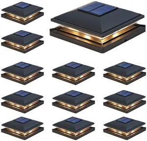 Solar Post Cap Lights - 12 Pack Outdoor Waterproof for 4x4, 5x5, 6x6 Posts, 2 Modes Warm/Cool Light, Solar Powered Fence/Deck/Patio Decor, Black Solar Post Cap Lights - 12 Pack Outdoor Waterproof for 4x4, 5x5, 6x6 Posts, 2 Modes Warm/Cool Light, Solar Powered Fence/Deck/Patio Decor, Black