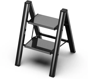 2 Step Ladder, Foldable Aluminum Step Stool with Anti-Slip Pedal Lightweight yet Sturdy, Portable, Non Slip Feet, 300Lbs Capacity, Elegant Look, for Kitchen, Closet, Pantry, Black 2 Step Ladder, Foldable Aluminum Step Stool with Anti-Slip Pedal Lightweight yet Sturdy, Portable, Non Slip Feet, 300Lbs Capacity, Elegant Look, for Kitchen, Closet, Pantry, Black