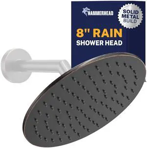 Solid Metal Round 8 Inch Rainfall Shower Head, High Flow Shower Head Optimized for Pressure, Oil Rubbed Bronze, 2.5 GPM Solid Metal Round 8 Inch Rainfall Shower Head, High Flow Shower Head Optimized for Pressure, Oil Rubbed Bronze, 2.5 GPM
