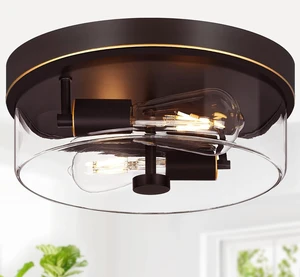 Flush Mount Ceiling Light Fixtures, 2-Light Oil Rubbed Bronze Ceiling Mount for Farmhouse with Clear Glass Lampshade, Industrial Flush Mount Light Fixture for Hallway, Kitchen, Entryway and Foyer Flush Mount Ceiling Light Fixtures, 2-Light Oil Rubbed Bronze Ceiling Mount for Farmhouse with Clear Glass Lampshade, Industrial Flush Mount Light Fixture for Hallway, Kitchen, Entryway and Foyer