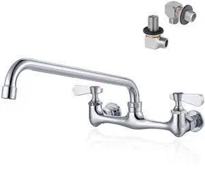 8 Inch Center Wall Mount Commercial Sink Faucet - 12" Swivel Spout Utility Faucet, Dual Handle Chrome Brass for Restaurant/Laundry/Utility Room Kitchen Sinks 8 Inch Center Wall Mount Commercial Sink Faucet - 12" Swivel Spout Utility Faucet, Dual Handle Chrome Brass for Restaurant/Laundry/Utility Room Kitchen Sinks
