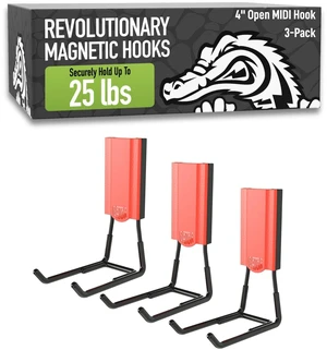MIDI 4 in Red Open Hooks, 25 lb Magnetic Hooks 3 Pack Patented Easy-Release, Non-Slip Grip. Works on toolboxes, garage, steel cabinets, workbenches, utility vans & lockers MIDI 4 in Red Open Hooks, 25 lb Magnetic Hooks 3 Pack Patented Easy-Release, Non-Slip Grip. Works on toolboxes, garage, steel cabinets, workbenches, utility vans & lockers