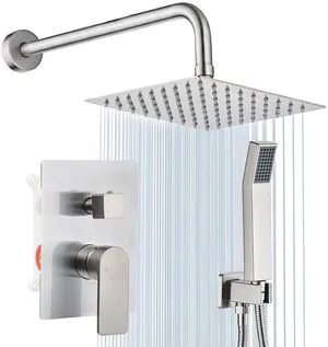Shower Faucet Set With 8" Shower Head And Handheld Brushed Wall Mounted Shower System Valve Include 2 Function Shower Faucet Set With 8" Shower Head And Handheld Brushed Wall Mounted Shower System Valve Include 2 Function