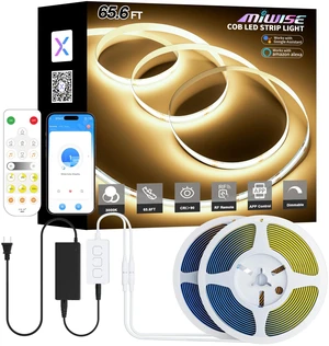 COB LED Strip Lights 65.6ft/20m,UL-Listed CRI 90+ Dimmable 3000K Warm White Super Bright,with APP Control/RF Remote,Work with Alexa/Google,for Home/Cabinet/Bedroom/Kitchen DIY Lighting Projects COB LED Strip Lights 65.6ft/20m,UL-Listed CRI 90+ Dimmable 3000K Warm White Super Bright,with APP Control/RF Remote,Work with Alexa/Google,for Home/Cabinet/Bedroom/Kitchen DIY Lighting Projects