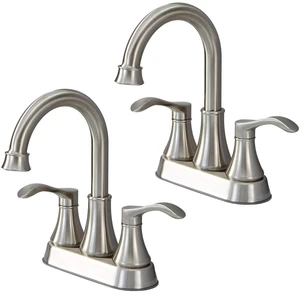 Bathroom Faucet, 4 Inch Centerset 2 Handle, Brushed Nickel, 2 Pack Lead-Free NSF Certified, 360° Swive Spout, 2 or 3 Hole Lavatory Vanity Faucets Set with Pop-up Drain and Supply Lines Bathroom Faucet, 4 Inch Centerset 2 Handle, Brushed Nickel, 2 Pack Lead-Free NSF Certified, 360° Swive Spout, 2 or 3 Hole Lavatory Vanity Faucets Set with Pop-up Drain and Supply Lines