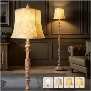 Vintage 66 Tall Floor Lamp for Living Room Bedroom Resin Carved Standing Lamp with Faux Leather Shade, Adjustable Bulb, Rotary Switch Rustic Lamp for Home Decor (Light Brown) Vintage 66 Tall Floor Lamp for Living Room Bedroom Resin Carved Standing Lamp with Faux Leather Shade, Adjustable Bulb, Rotary Switch Rustic Lamp for Home Decor (Light Brown)