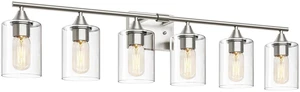 6-Light Bathroom Lighting Fixtures Over Mirror,Brushed Nickel Light Fixture Bathroom,Vanity Light with Clear Glass Shade,Modern Wall Lights for Mirror Bedroom Living Hallway 6-Light Bathroom Lighting Fixtures Over Mirror,Brushed Nickel Light Fixture Bathroom,Vanity Light with Clear Glass Shade,Modern Wall Lights for Mirror Bedroom Living Hallway