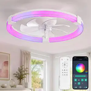Ceiling Fan with Light,20inch Low Profile Fandelier with Remote RGB RGB,6 Speeds, Reversible DC Motor, Dimmable Flush Mount Fan Light, Modern fans for Bedroom Ceiling Fan with Light,20inch Low Profile Fandelier with Remote RGB RGB,6 Speeds, Reversible DC Motor, Dimmable Flush Mount Fan Light, Modern fans for Bedroom