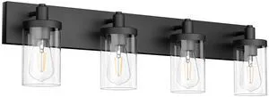 Bathroom Vanity Light Farmhouse 4 Light Matte Black Vanity Lighting Fixtures with Clear Glass Shade(Exclude Bulb) Bathroom Vanity Light Farmhouse 4 Light Matte Black Vanity Lighting Fixtures with Clear Glass Shade(Exclude Bulb)