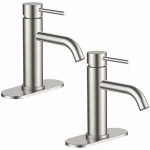 Bathroom Faucet 1 Hole, Brushed Nickel Single Handle 2 Pack for 1 or 3 Hole 4 Inch Centerset Sink, with Pop-up Drain, NSF61 Certified, for Vanity Rv Commercial Lavatory Restroom Basin Bathroom Faucet 1 Hole, Brushed Nickel Single Handle 2 Pack for 1 or 3 Hole 4 Inch Centerset Sink, with Pop-up Drain, NSF61 Certified, for Vanity Rv Commercial Lavatory Restroom Basin