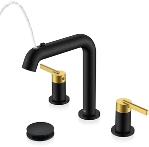 Black and Gold Pull Down Widespread Bathroom Faucet 3 Hole 2 Handle Pull Out Bathroom Faucet with Pop Up Drain & Supply Lines, Lead-Free cUPC & NSF Certified, 8 Inch Faucet for Vanity RV Sink Black and Gold Pull Down Widespread Bathroom Faucet 3 Hole 2 Handle Pull Out Bathroom Faucet with Pop Up Drain & Supply Lines, Lead-Free cUPC & NSF Certified, 8 Inch Faucet for Vanity RV Sink