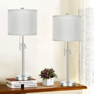 Table Lamps for Bedrooms Set of 2, 22" to 30" Height Adjustable Nightstand Lamps with Linen Shade, Pull Chain Switch Lamps for Living Room, 3 Way Dimmable Bedside Lamp Table Lamps for Bedrooms Set of 2, 22" to 30" Height Adjustable Nightstand Lamps with Linen Shade, Pull Chain Switch Lamps for Living Room, 3 Way Dimmable Bedside Lamp