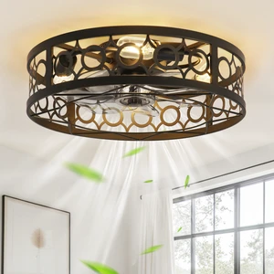20 Inch Caged Flush Mount Ceiling Fans with Lights, Black Low Profile, Farmhouse, Bladeless Enclosed Fandelier, Small, 6 Speed, Quiet Reversible DC, Bedroom, Kitchen, Living Room 20 Inch Caged Flush Mount Ceiling Fans with Lights, Black Low Profile, Farmhouse, Bladeless Enclosed Fandelier, Small, 6 Speed, Quiet Reversible DC, Bedroom, Kitchen, Living Room
