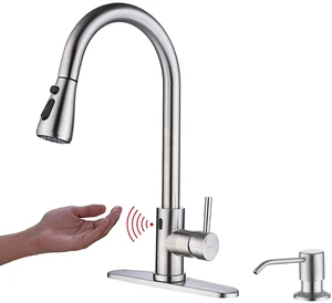 Touchless Kitchen Faucet with Pull Down Sprayer, Motion Sensor Kitchen Faucet with Kitchen Soap Dispenser, Single Kitchen Faucet High Arc Pull Out Faucet for Kitchen Sink RVBrush Nickel Touchless Kitchen Faucet with Pull Down Sprayer, Motion Sensor Kitchen Faucet with Kitchen Soap Dispenser, Single Kitchen Faucet High Arc Pull Out Faucet for Kitchen Sink RVBrush Nickel