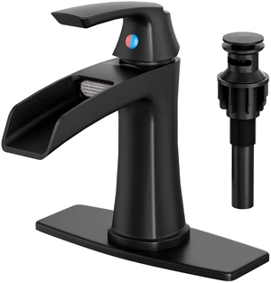 Waterfall Bathroom Faucets Single Handle Brushed Nickel, for 1 or 3 Holes, Vanity Faucet with Deck Plate and Drain Waterfall Bathroom Faucets Single Handle Brushed Nickel, for 1 or 3 Holes, Vanity Faucet with Deck Plate and Drain