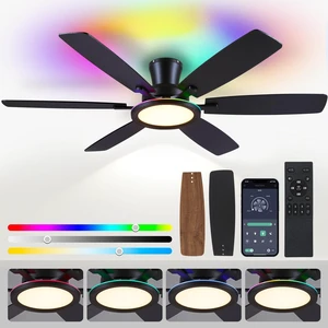 55in Black Flush Mount Ceiling Fan - RGB Low Profile Ceiling Fan Light with Remote-APP, Dimmable and 3CCT, Modern Fan with RGB Light for Indoor and Covered Outdoor 55in Black Flush Mount Ceiling Fan - RGB Low Profile Ceiling Fan Light with Remote-APP, Dimmable and 3CCT, Modern Fan with RGB Light for Indoor and Covered Outdoor
