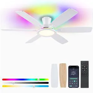 55In Flush Mount Ceiling Fan with RGB Light - White Modern Ceiling Fan with 6 Dual-Sided Blades, Reversible DC Motor, Low Profile Fan Light Fixture for Indoor Bedroom, Outdoor Patios 55In Flush Mount Ceiling Fan with RGB Light - White Modern Ceiling Fan with 6 Dual-Sided Blades, Reversible DC Motor, Low Profile Fan Light Fixture for Indoor Bedroom, Outdoor Patios