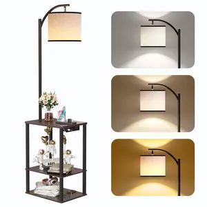 Floor Lamp with Table Shelves, End Side Table for Living Room USB & AC Charging Stations, 3 Color Temperature 9W LED Bulb, Adjustable Shade, Modern Nightstand Lamps for Bedroom Office Floor Lamp with Table Shelves, End Side Table for Living Room USB & AC Charging Stations, 3 Color Temperature 9W LED Bulb, Adjustable Shade, Modern Nightstand Lamps for Bedroom Office
