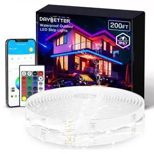 Outdoor LED Strip Lights Waterproof 200ft, IP67 Waterproof LED Light Strips with Remote, Music Sync APP Control, RGB Color Changing LED Lights for Roof, Balcony, Deck, Pool, Patio, Outdoor Decorations Outdoor LED Strip Lights Waterproof 200ft, IP67 Waterproof LED Light Strips with Remote, Music Sync APP Control, RGB Color Changing LED Lights for Roof, Balcony, Deck, Pool, Patio, Outdoor Decorations