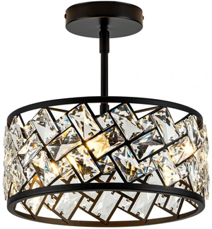 3-Light Crystal Ceiling Light Fixture, Modern Semi Flush Mount Ceiling Light, Black Crystal Chandelier for Kitchen Bedroom Bathroom Entryway Hallway 3-Light Crystal Ceiling Light Fixture, Modern Semi Flush Mount Ceiling Light, Black Crystal Chandelier for Kitchen Bedroom Bathroom Entryway Hallway
