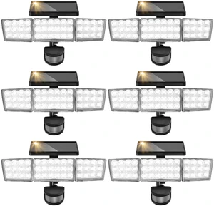 Solar Lights Outdoor, 3500LM 168 LED Motion Sensor Solar Flood Lights, 3 Heads 300° Wide Angle, 3 Modes IP65 Waterproof Solar Security Lights for Yard Garden Patio, 6 Pack (Black) Solar Lights Outdoor, 3500LM 168 LED Motion Sensor Solar Flood Lights, 3 Heads 300° Wide Angle, 3 Modes IP65 Waterproof Solar Security Lights for Yard Garden Patio, 6 Pack (Black)
