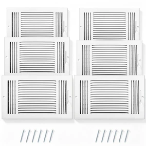 6 Pack Wall Vent Covers Interior Size 14 X 8 Inch, White Steel 3 Way Adjustable Air Flow, Steel Construction for Ceiling Sidewall Bathroom Office HVAC, Durable Register Grilles 6 Pack Wall Vent Covers Interior Size 14 X 8 Inch, White Steel 3 Way Adjustable Air Flow, Steel Construction for Ceiling Sidewall Bathroom Office HVAC, Durable Register Grilles