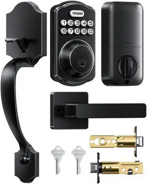 TK001H Keyless Entry Door Lock Set for Front Door, Matte Black ANSI Grade 3 Security, Auto & One-Touch Lock, Anti-Peep & One Time Code, Easy Installation, Passage Mode, Durable Zinc Alloy TK001H Keyless Entry Door Lock Set for Front Door, Matte Black ANSI Grade 3 Security, Auto & One-Touch Lock, Anti-Peep & One Time Code, Easy Installation, Passage Mode, Durable Zinc Alloy