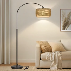 Rattan Floor Lamp, Arc Floor Lamps for Living Room, Farmhouse Standing Lamp with Adjustable Hanging Fabric Shade, Tall Pole Lamp with Foot Switch, Over Couch Arched Reading Light for Bedroom, Office Rattan Floor Lamp, Arc Floor Lamps for Living Room, Farmhouse Standing Lamp with Adjustable Hanging Fabric Shade, Tall Pole Lamp with Foot Switch, Over Couch Arched Reading Light for Bedroom, Office