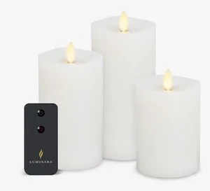 Realistic Flameless LED Candle White Set of 3, Battery Operated with Remote Control, Moving Flame Pillar Timer Funtion Melted Top Safe Realistic Flameless LED Candle White Set of 3, Battery Operated with Remote Control, Moving Flame Pillar Timer Funtion Melted Top Safe