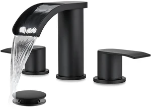 Waterfall Bathroom Faucet 3 Hole Round Body,Matte Black SUS304 8 Widespread Bathroom Sink Faucet,2.17 Wide Spout,24 cUPC Hose,Pop Up Drain,2 Handle,Vanity,Lavatory,Basin,RV Waterfall Bathroom Faucet 3 Hole Round Body,Matte Black SUS304 8 Widespread Bathroom Sink Faucet,2.17 Wide Spout,24 cUPC Hose,Pop Up Drain,2 Handle,Vanity,Lavatory,Basin,RV