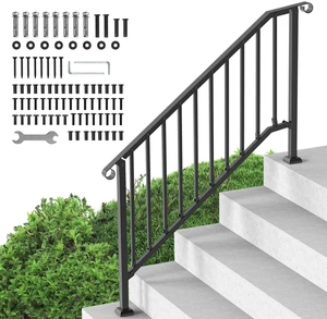 Outdoor Stair Handrails, 5-6 Step Kit, Carbon Steel, Black Retro Arch Outdoor Stair Handrails, 5-6 Step Kit, Carbon Steel, Black Retro Arch