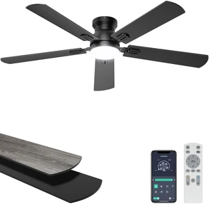 52'' Low Profile Ceiling Fan with Lights, Remote/APP Control, Black Flush Mount, Dimmable 3CCT LED, Quiet Reversible DC Motor; Memory Function, 5475 CFM, for Bedroom Living Room Kitchen 52'' Low Profile Ceiling Fan with Lights, Remote/APP Control, Black Flush Mount, Dimmable 3CCT LED, Quiet Reversible DC Motor; Memory Function, 5475 CFM, for Bedroom Living Room Kitchen