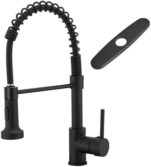 Black Kitchen Faucet with Pull Down Sprayer,Matte Black Spring Sink Faucet,Single Handle,360° Rotation,2-Mode Sprayer,for Farmhouse Laundry Bar RV Black Kitchen Faucet with Pull Down Sprayer,Matte Black Spring Sink Faucet,Single Handle,360° Rotation,2-Mode Sprayer,for Farmhouse Laundry Bar RV