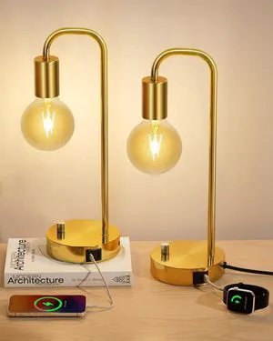 Industrial Table Lamp Set of 2 with USB A&C Charging Port, Stepless Dimmable Nightstand Bedside Lamps for Bedroom,Desk Lamps with 2700K Gold Gradient Bulb for Reading Living Room Industrial Table Lamp Set of 2 with USB A&C Charging Port, Stepless Dimmable Nightstand Bedside Lamps for Bedroom,Desk Lamps with 2700K Gold Gradient Bulb for Reading Living Room