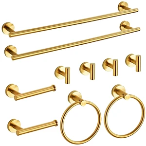 Brushed Gold Bathroom Hardware Set 10 Piece with Towel Racks for Bathroom, SUS304 Stainless Steel Bath Towel Bar Set, 24 Inch Wall Mounted Accessories Kit Brushed Gold Bathroom Hardware Set 10 Piece with Towel Racks for Bathroom, SUS304 Stainless Steel Bath Towel Bar Set, 24 Inch Wall Mounted Accessories Kit