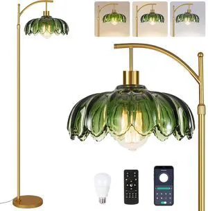 Glass Floor Lamp for Living Room,Bedroom,Gold Dimmable Standing Lamp with Remote,Mid Century Modern Brass Tall Lamp Boho Vintage Retro Floor Lamps Arc Green Flower Floor Light Lamp Bohemian Glass Floor Lamp for Living Room,Bedroom,Gold Dimmable Standing Lamp with Remote,Mid Century Modern Brass Tall Lamp Boho Vintage Retro Floor Lamps Arc Green Flower Floor Light Lamp Bohemian