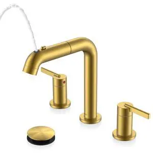 Brushed Gold Pull Down Widespread Bathroom Faucet 2 Handle 3 Hole Pull Out Bathroom Faucet with Pop Up Drain & Supply Lines, Lead-Free cUPC & NSF Certified, 8 Inch Faucet for Vanity RV Sink Brushed Gold Pull Down Widespread Bathroom Faucet 2 Handle 3 Hole Pull Out Bathroom Faucet with Pop Up Drain & Supply Lines, Lead-Free cUPC & NSF Certified, 8 Inch Faucet for Vanity RV Sink