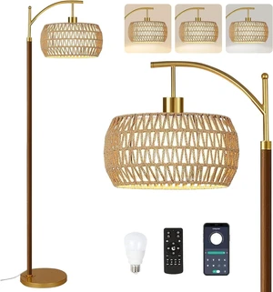 Wood Floor Lamps for Living Room Arc Boho Floor Lamp with Remote Control & 3 Color Temperatures,Vintage Wicker Rattan Standing Lamp Dimmable Tall Floor Lamp for Bedroom Living Room Corner Wood Floor Lamps for Living Room Arc Boho Floor Lamp with Remote Control & 3 Color Temperatures,Vintage Wicker Rattan Standing Lamp Dimmable Tall Floor Lamp for Bedroom Living Room Corner