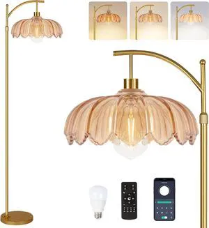 Gold Floor Lamp for Living Room,Bedroom,Mid Century Modern Standing Lamp with Remote,Dimmable Brass Tall Lamp Amber Glass Vintage Retro Arc Floor Lamps Flower Floor Light Boho Bohemian Gold Floor Lamp for Living Room,Bedroom,Mid Century Modern Standing Lamp with Remote,Dimmable Brass Tall Lamp Amber Glass Vintage Retro Arc Floor Lamps Flower Floor Light Boho Bohemian