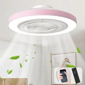 Bedroom Ceiling Fan with Light: 19" Modern LED Flush Mount Low Profile Ceiling Fans with Remote & Smart APP Control - Pink Enclosed Bladeless Fandelier Dimmable Quiet DC Motor for Kids Room Bedroom Ceiling Fan with Light: 19" Modern LED Flush Mount Low Profile Ceiling Fans with Remote & Smart APP Control - Pink Enclosed Bladeless Fandelier Dimmable Quiet DC Motor for Kids Room